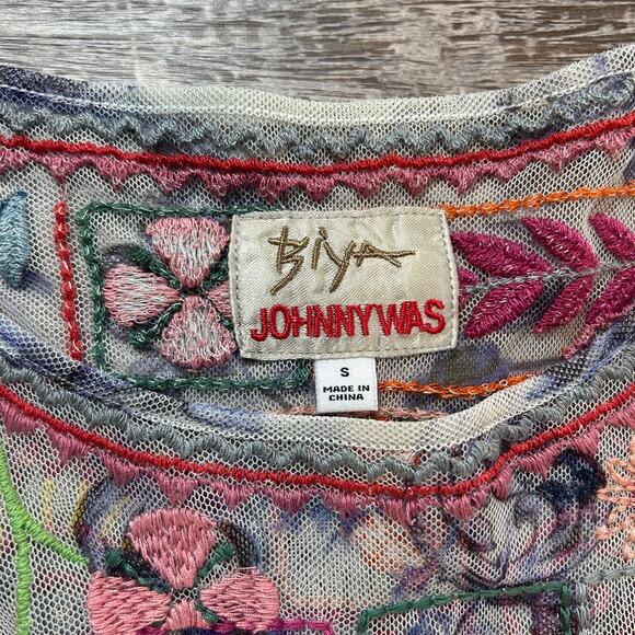 Johnny Was Biya Logan Tiered Mesh Maxi Dress Embroidered Boho Sheer Size S - Picture 11 of 15